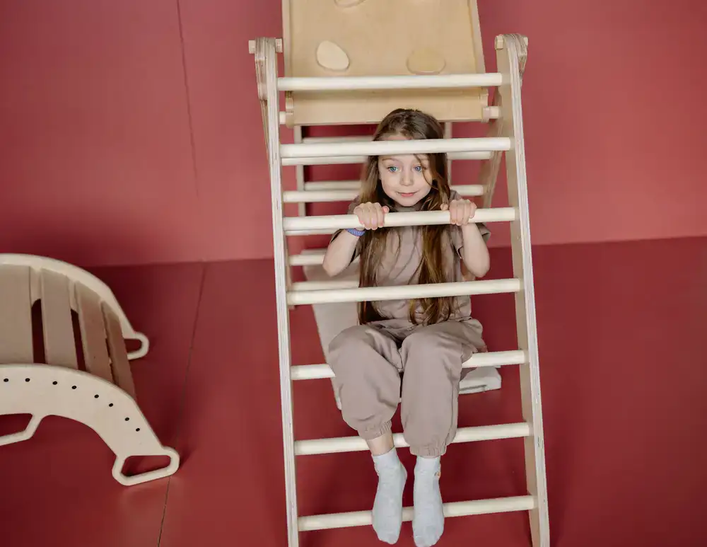 Large multi-level soft play climbing frame with slides